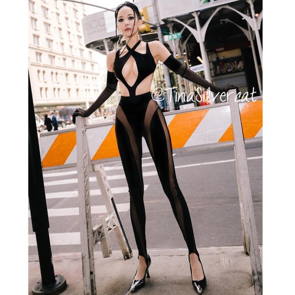 Mugler X H&M Mesh-paneled Stirrup Leggings Black NWT - Picture 13 of 16